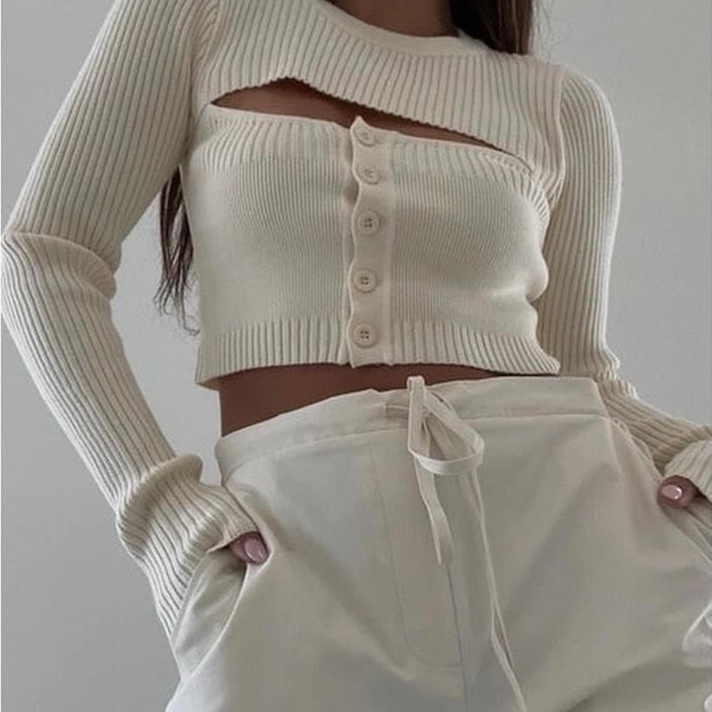 Cropped Open Front Sweater - Picture 4 of 4